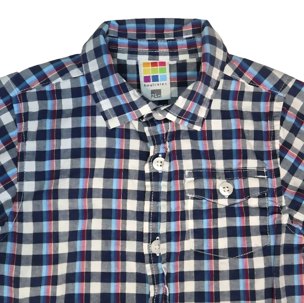 NEW Toddler Kids Classic Plaid Button Down Shirts - Blue and Red Bundle